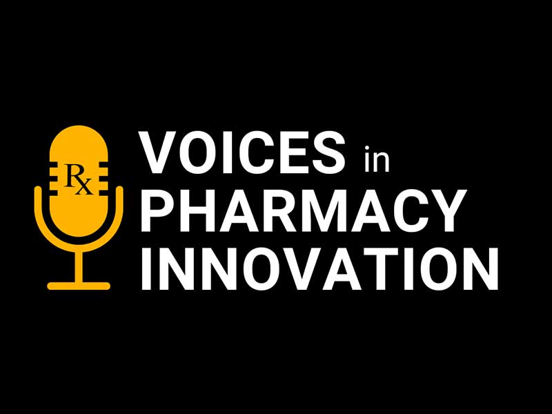 Voices in Pharmacy Innovation logo with a microphone with an Rx on it