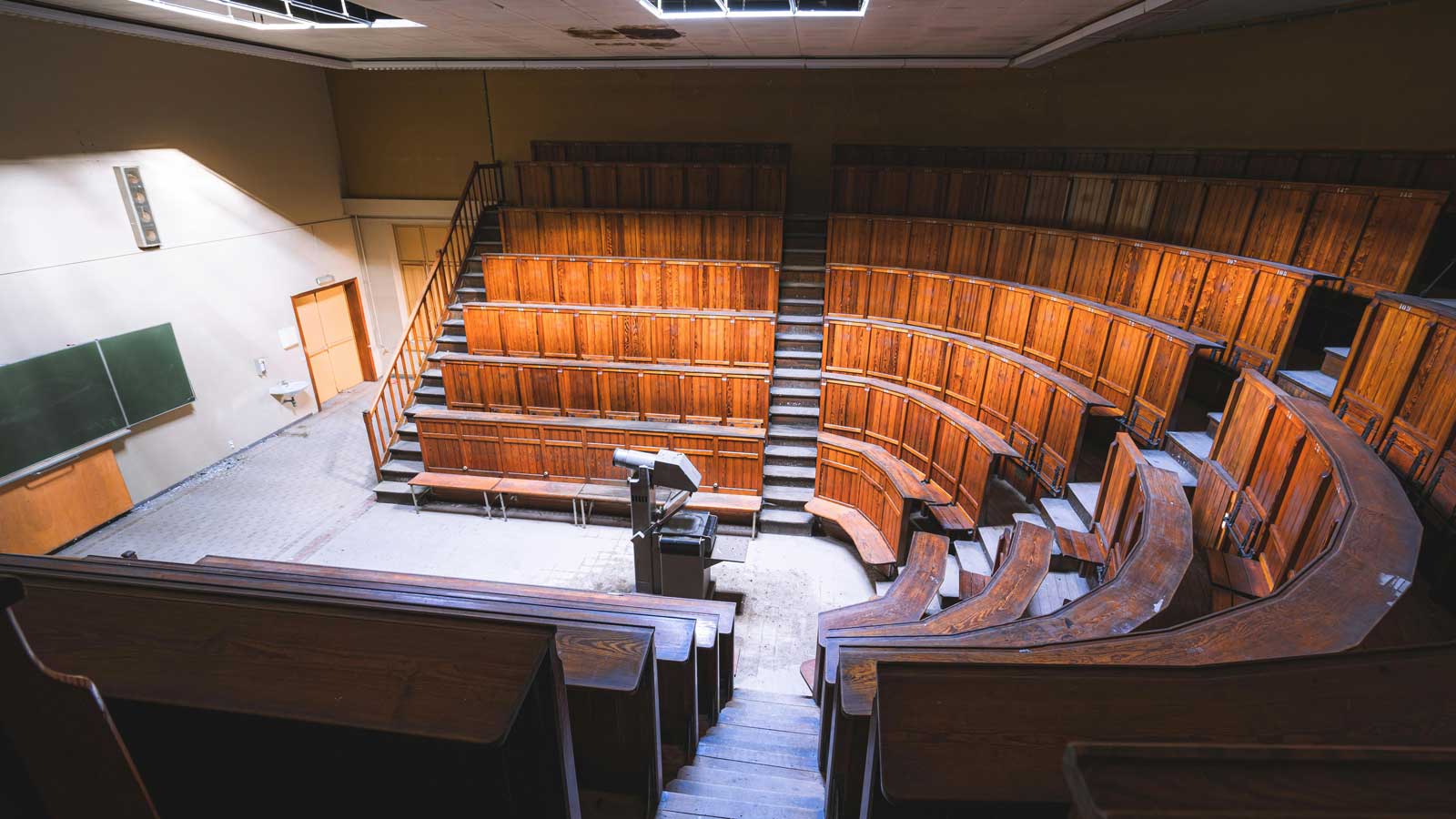 empty lecture hall with a podium