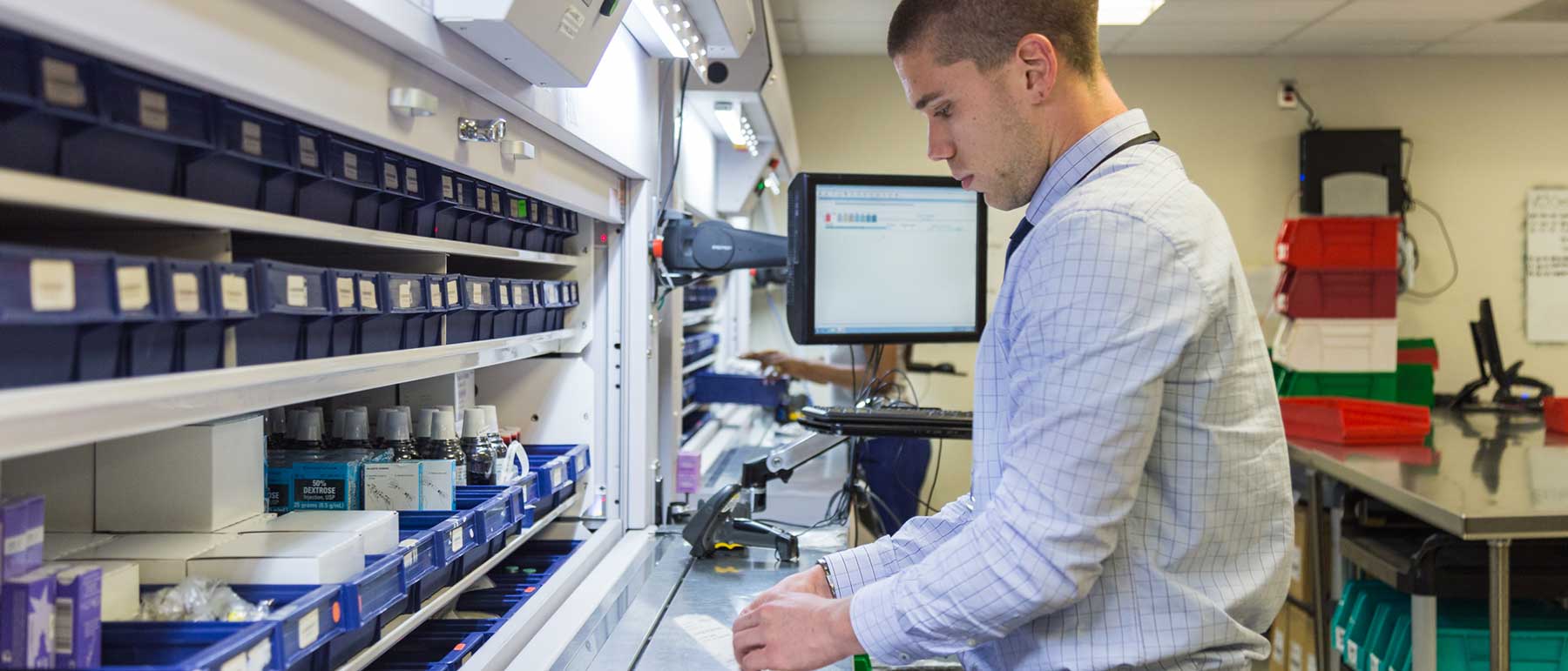 A researcher works in a lab.