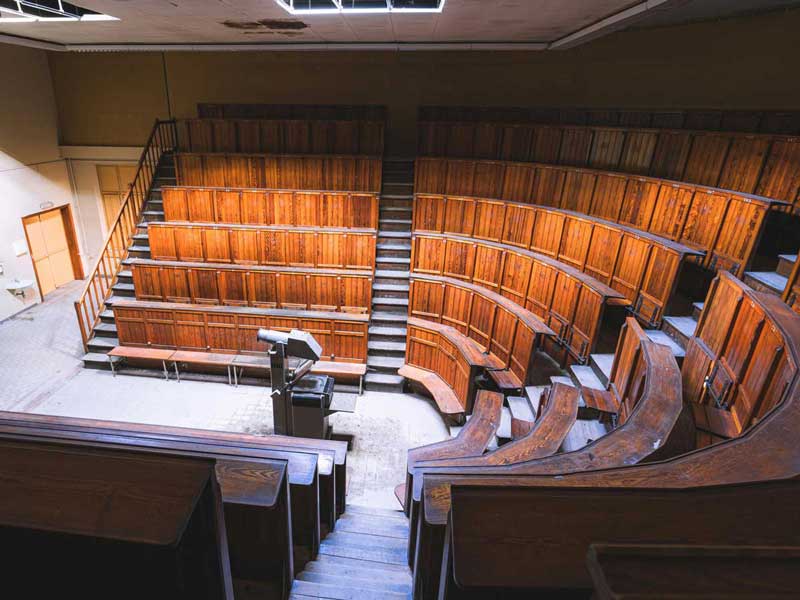 empty lecture hall with a podium