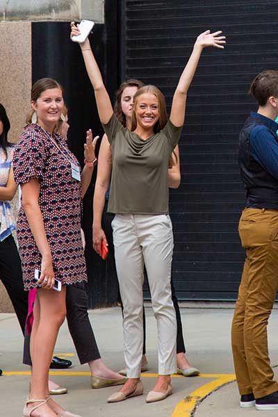 happy students at a new student orientation