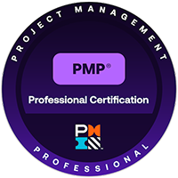 a badge indicating professional certification as a project management professional from the project management institute